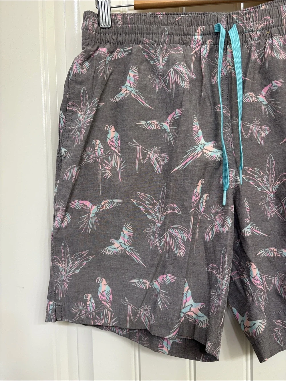 Chubbies Gray Tropical Parrot Print Swim Trunks with Teal Drawstring summer